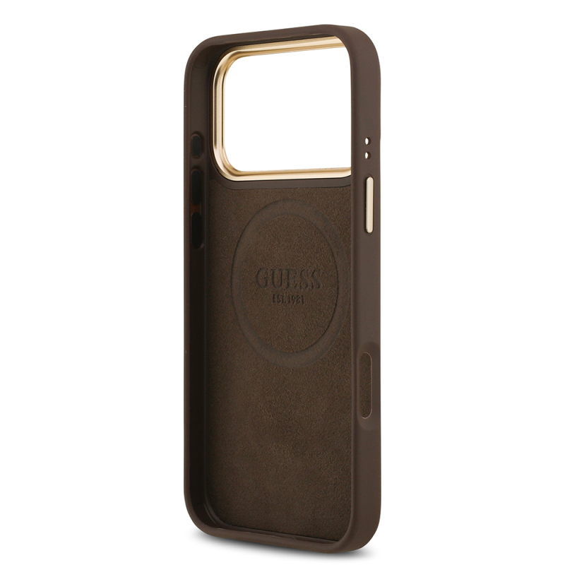 Apple iPhone 17 Pro Max Kılıf Guess Orjinal Lisanslı M-safe Şarj Özellikli 4G Desenli PU Metal Plaka Klasik Logolu Kapak - 9
