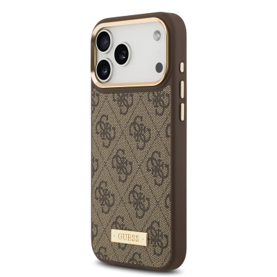 Apple iPhone 17 Pro Max Kılıf Guess Orjinal Lisanslı M-safe Şarj Özellikli 4G Desenli PU Metal Plaka Klasik Logolu Kapak - 10