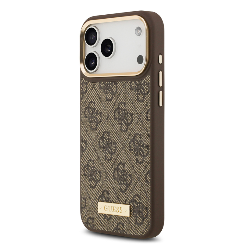 Apple iPhone 17 Pro Max Kılıf Guess Orjinal Lisanslı M-safe Şarj Özellikli 4G Desenli PU Metal Plaka Klasik Logolu Kapak - 10