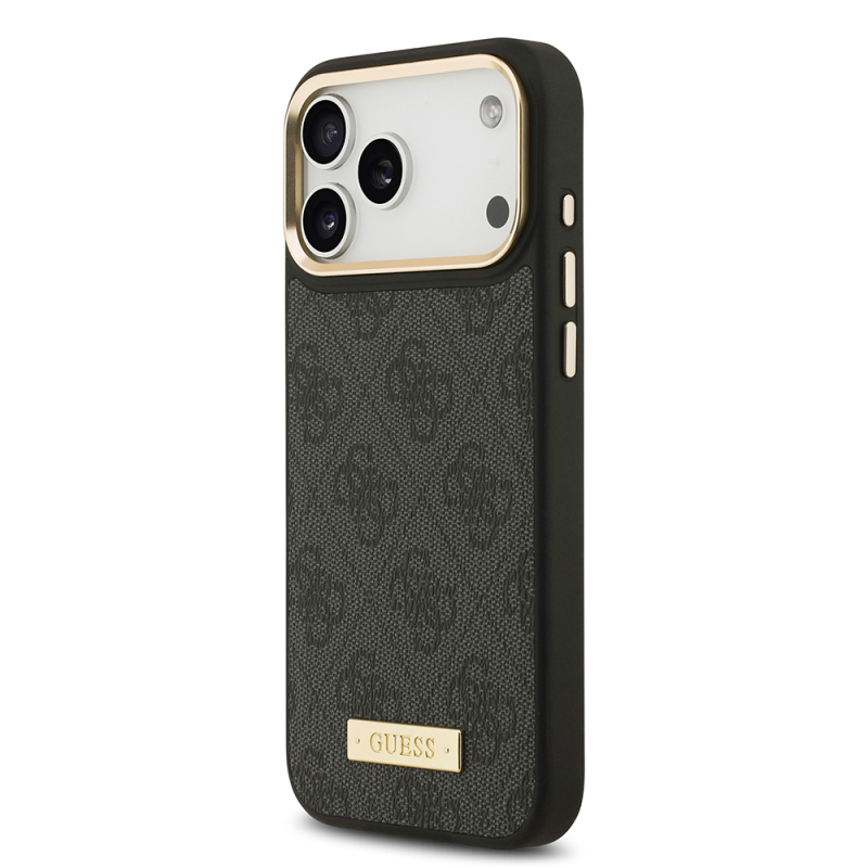 Apple iPhone 17 Pro Max Kılıf Guess Orjinal Lisanslı M-safe Şarj Özellikli 4G Desenli PU Metal Plaka Klasik Logolu Kapak - 11