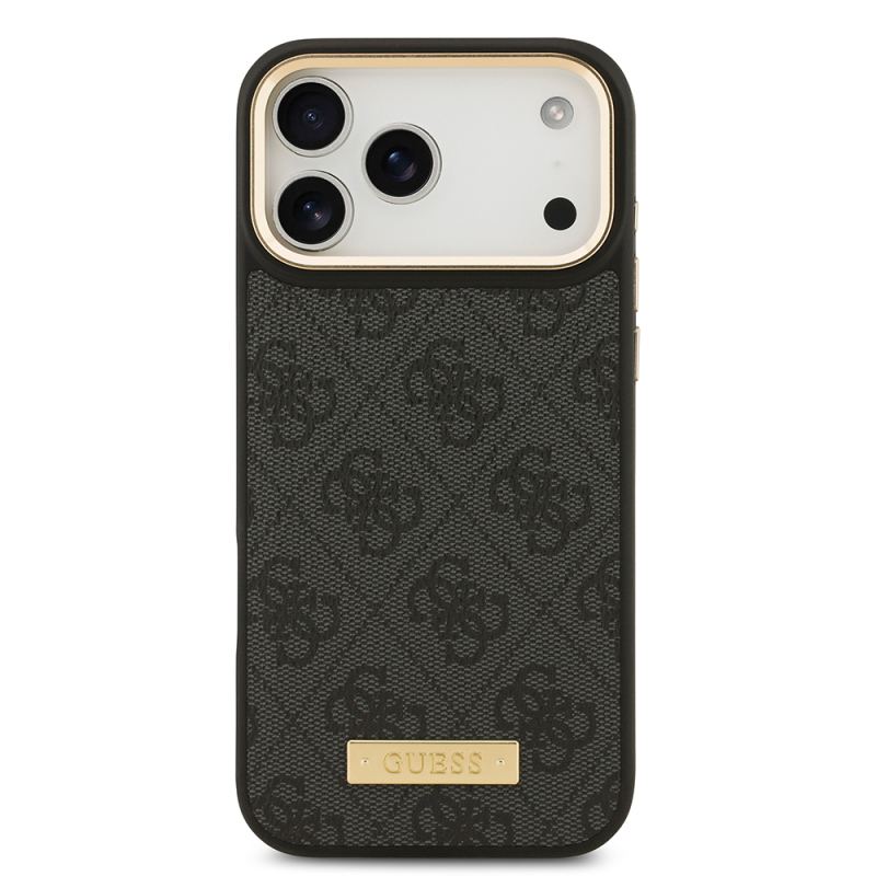 Apple iPhone 17 Pro Max Kılıf Guess Orjinal Lisanslı M-safe Şarj Özellikli 4G Desenli PU Metal Plaka Klasik Logolu Kapak - 12