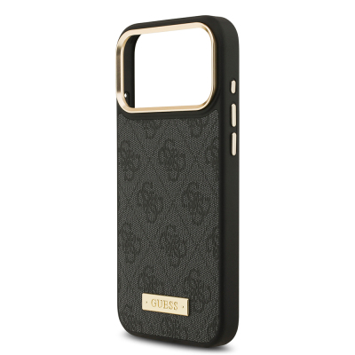 Apple iPhone 17 Pro Max Kılıf Guess Orjinal Lisanslı M-safe Şarj Özellikli 4G Desenli PU Metal Plaka Klasik Logolu Kapak - 15