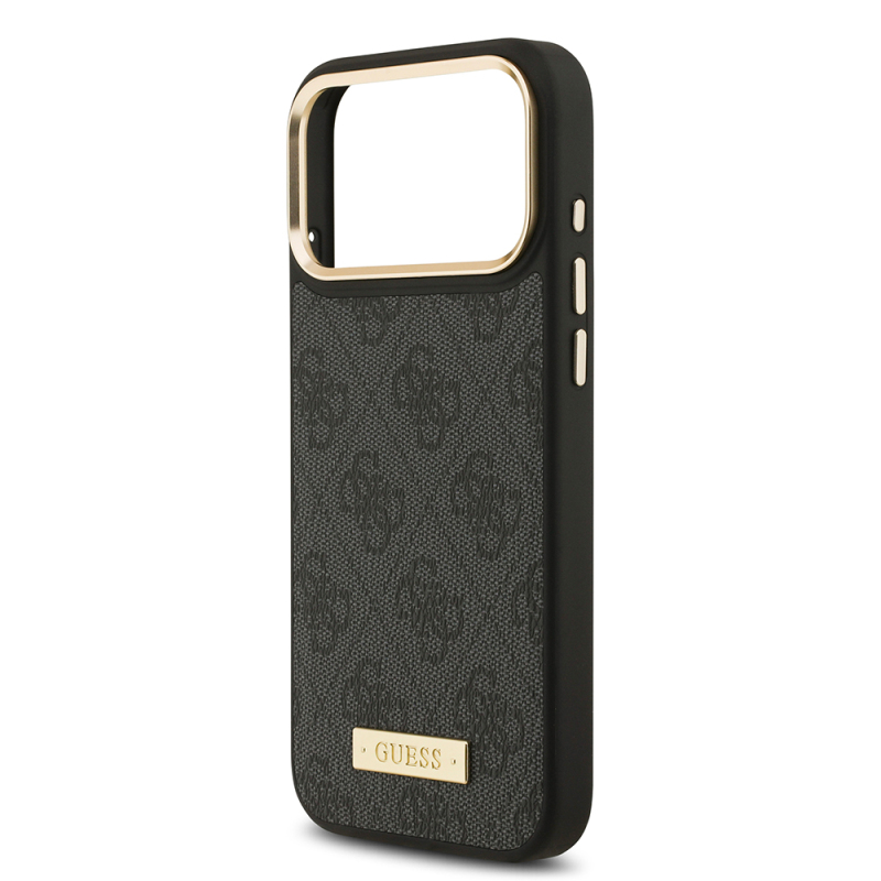 Apple iPhone 17 Pro Max Kılıf Guess Orjinal Lisanslı M-safe Şarj Özellikli 4G Desenli PU Metal Plaka Klasik Logolu Kapak - 15