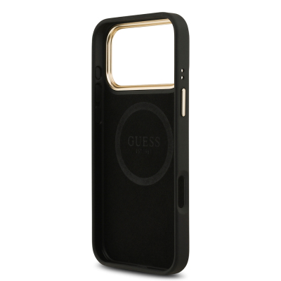 Apple iPhone 17 Pro Max Kılıf Guess Orjinal Lisanslı M-safe Şarj Özellikli 4G Desenli PU Metal Plaka Klasik Logolu Kapak - 16