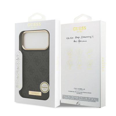Apple iPhone 17 Pro Max Kılıf Guess Orjinal Lisanslı M-safe Şarj Özellikli 4G Desenli PU Metal Plaka Klasik Logolu Kapak - 24