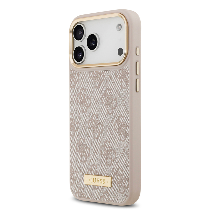 Apple iPhone 17 Pro Max Kılıf Guess Orjinal Lisanslı M-safe Şarj Özellikli 4G Desenli PU Metal Plaka Klasik Logolu Kapak - 17
