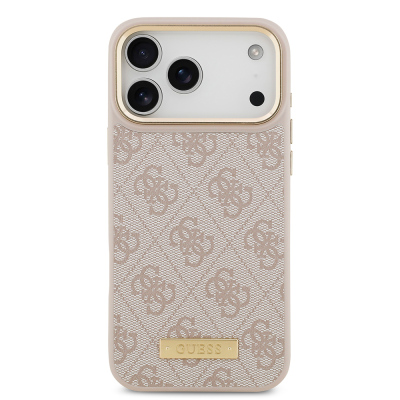 Apple iPhone 17 Pro Max Kılıf Guess Orjinal Lisanslı M-safe Şarj Özellikli 4G Desenli PU Metal Plaka Klasik Logolu Kapak - 18