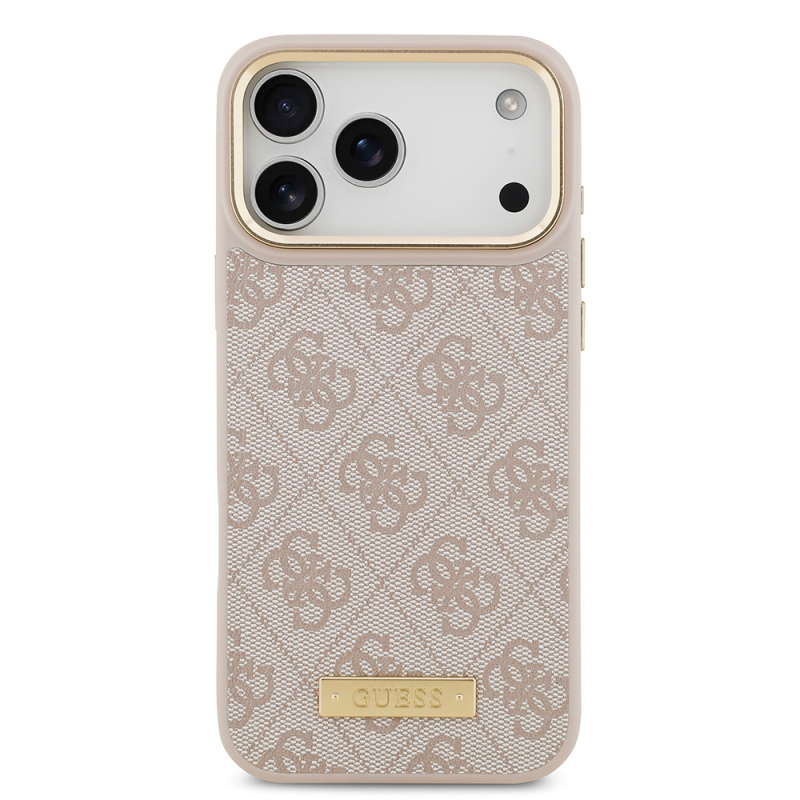 Apple iPhone 17 Pro Max Kılıf Guess Orjinal Lisanslı M-safe Şarj Özellikli 4G Desenli PU Metal Plaka Klasik Logolu Kapak - 18