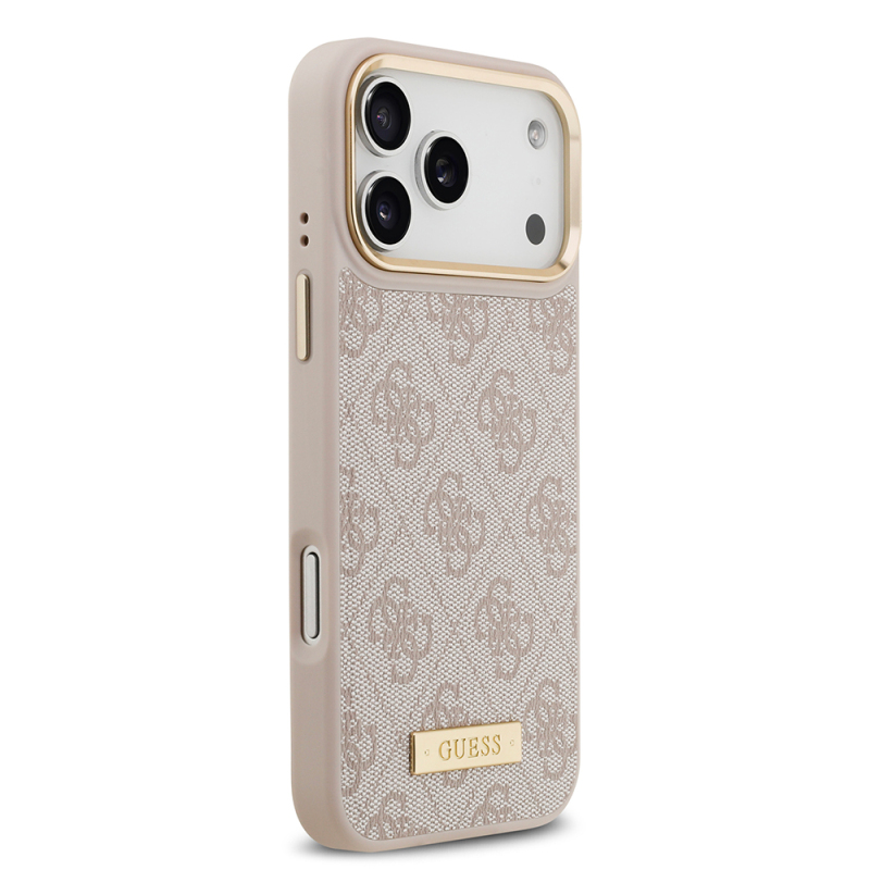 Apple iPhone 17 Pro Max Kılıf Guess Orjinal Lisanslı M-safe Şarj Özellikli 4G Desenli PU Metal Plaka Klasik Logolu Kapak - 19