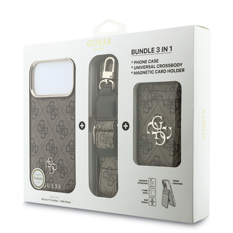 Apple iPhone 17 Pro Max Kılıf Guess Orjinal Lisanslı M-safe Şarj Özellikli Askılı ve 4G Metal Logolu Kartlıklı Kapak - 23