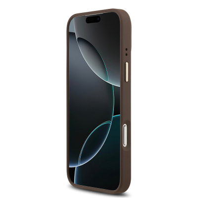 Apple iPhone 17 Pro Max Kılıf Guess Orjinal Lisanslı M-safe Şarj Özellikli Gold Metal Kamera Çerçeveli PU Deri 4G Desenli Yazı Logolu Kapak - 20