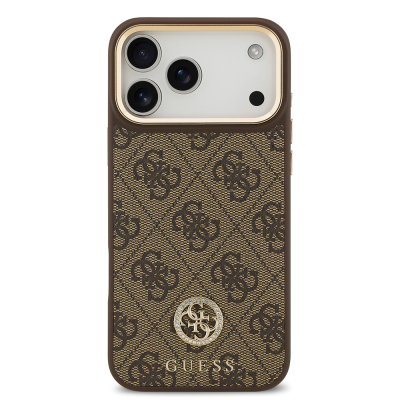 Apple iPhone 17 Pro Max Kılıf Guess Orjinal Lisanslı M-safe Şarj Özellikli Gold Metal Kamera Çerçeveli Taşlı 4G Logolu Kapak - 5