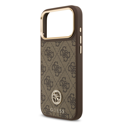 Apple iPhone 17 Pro Max Kılıf Guess Orjinal Lisanslı M-safe Şarj Özellikli Gold Metal Kamera Çerçeveli Taşlı 4G Logolu Kapak - 8