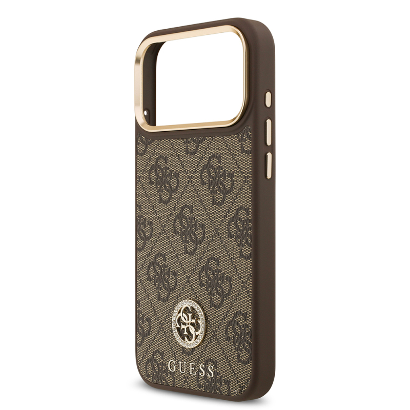 Apple iPhone 17 Pro Max Kılıf Guess Orjinal Lisanslı M-safe Şarj Özellikli Gold Metal Kamera Çerçeveli Taşlı 4G Logolu Kapak - 8