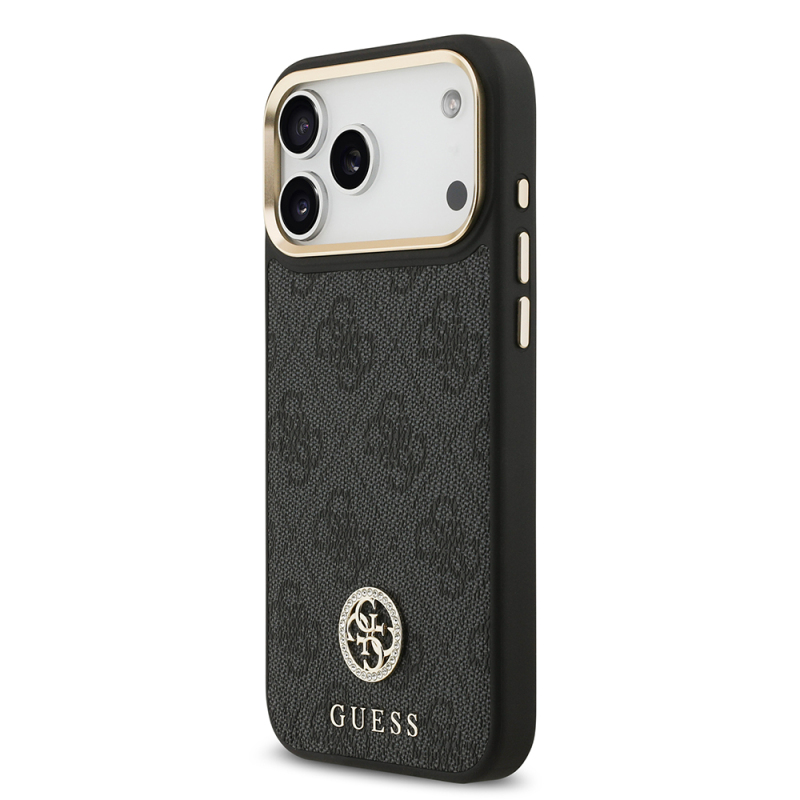 Apple iPhone 17 Pro Max Kılıf Guess Orjinal Lisanslı M-safe Şarj Özellikli Gold Metal Kamera Çerçeveli Taşlı 4G Logolu Kapak - 10