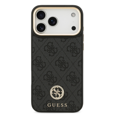 Apple iPhone 17 Pro Max Kılıf Guess Orjinal Lisanslı M-safe Şarj Özellikli Gold Metal Kamera Çerçeveli Taşlı 4G Logolu Kapak - 11