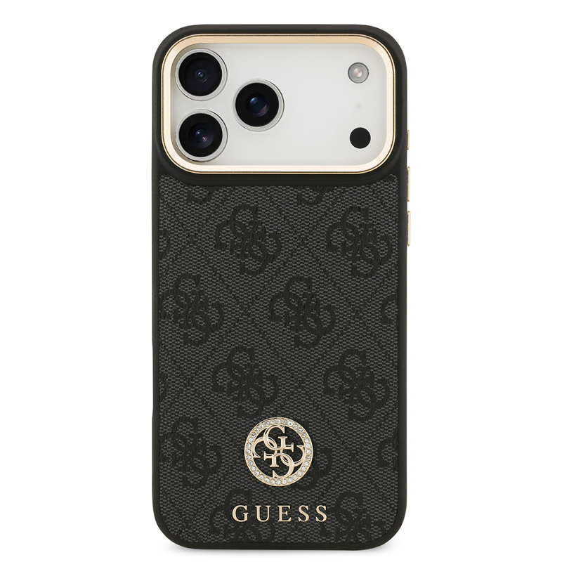 Apple iPhone 17 Pro Max Kılıf Guess Orjinal Lisanslı M-safe Şarj Özellikli Gold Metal Kamera Çerçeveli Taşlı 4G Logolu Kapak - 11