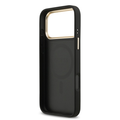 Apple iPhone 17 Pro Max Kılıf Guess Orjinal Lisanslı M-safe Şarj Özellikli Gold Metal Kamera Çerçeveli Taşlı 4G Logolu Kapak - 15