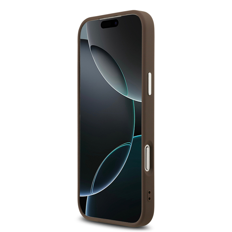 Apple iPhone 17 Pro Max Kılıf Guess Orjinal Lisanslı M-safe Şarj Özellikli Gold Metal Kamera Çerçeveli Taşlı Üçgen Logo 4G Desenli Kapak - 14