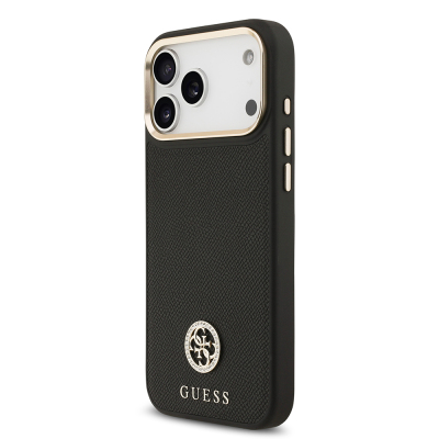 Apple iPhone 17 Pro Max Kılıf Guess Orjinal Lisanslı M-safe Şarj Özellikli Grained Yazı ve Taşlı 4G Logolu Kapak - 4