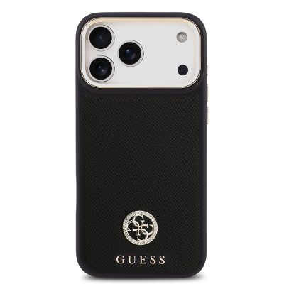 Apple iPhone 17 Pro Max Kılıf Guess Orjinal Lisanslı M-safe Şarj Özellikli Grained Yazı ve Taşlı 4G Logolu Kapak - 5