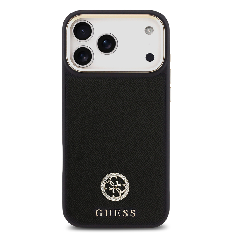 Apple iPhone 17 Pro Max Kılıf Guess Orjinal Lisanslı M-safe Şarj Özellikli Grained Yazı ve Taşlı 4G Logolu Kapak - 5