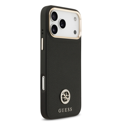 Apple iPhone 17 Pro Max Kılıf Guess Orjinal Lisanslı M-safe Şarj Özellikli Grained Yazı ve Taşlı 4G Logolu Kapak - 6