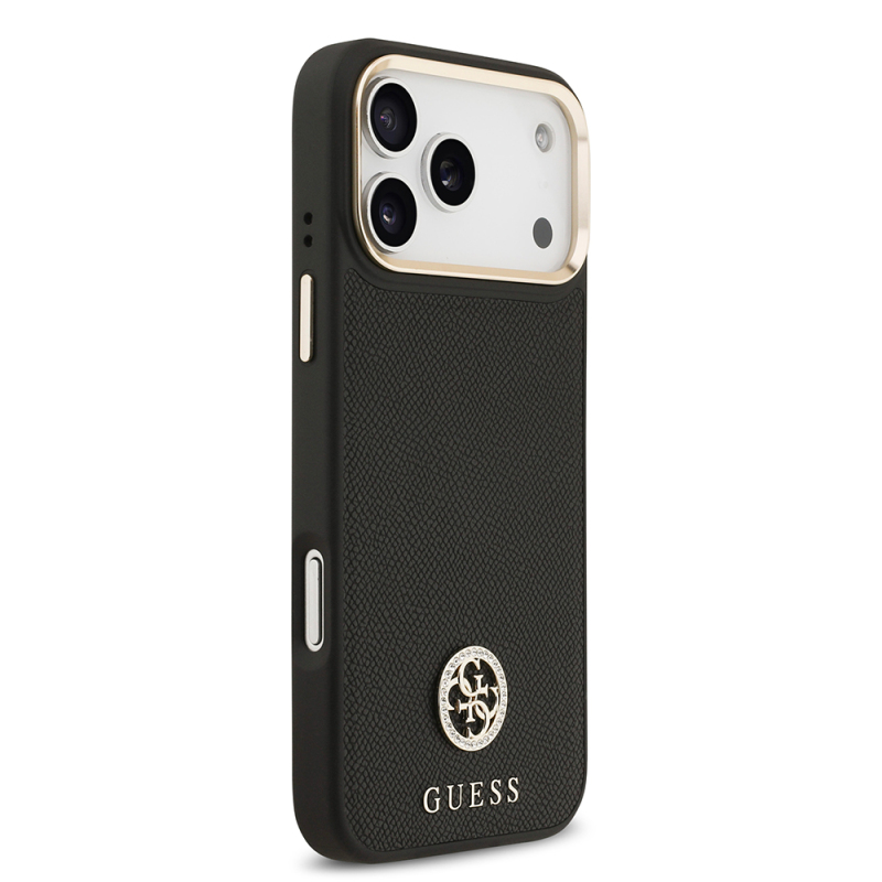 Apple iPhone 17 Pro Max Kılıf Guess Orjinal Lisanslı M-safe Şarj Özellikli Grained Yazı ve Taşlı 4G Logolu Kapak - 6
