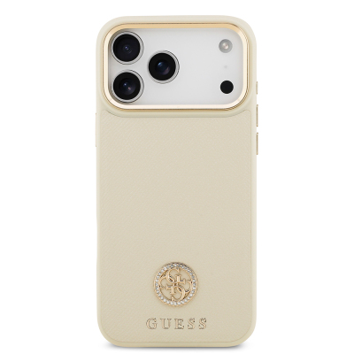 Apple iPhone 17 Pro Max Kılıf Guess Orjinal Lisanslı M-safe Şarj Özellikli Grained Yazı ve Taşlı 4G Logolu Kapak - 13