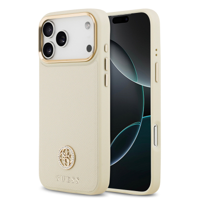 Apple iPhone 17 Pro Max Kılıf Guess Orjinal Lisanslı M-safe Şarj Özellikli Grained Yazı ve Taşlı 4G Logolu Kapak - 3