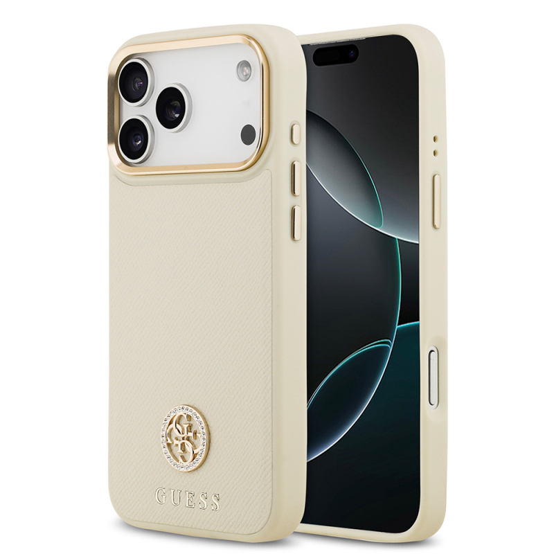 Apple iPhone 17 Pro Max Kılıf Guess Orjinal Lisanslı M-safe Şarj Özellikli Grained Yazı ve Taşlı 4G Logolu Kapak - 3