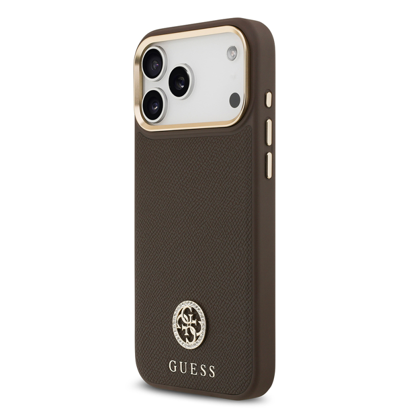 Apple iPhone 17 Pro Max Kılıf Guess Orjinal Lisanslı M-safe Şarj Özellikli Grained Yazı ve Taşlı 4G Logolu Kapak - 19