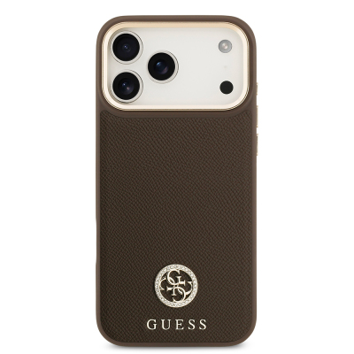 Apple iPhone 17 Pro Max Kılıf Guess Orjinal Lisanslı M-safe Şarj Özellikli Grained Yazı ve Taşlı 4G Logolu Kapak - 20