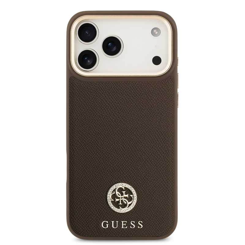 Apple iPhone 17 Pro Max Kılıf Guess Orjinal Lisanslı M-safe Şarj Özellikli Grained Yazı ve Taşlı 4G Logolu Kapak - 20