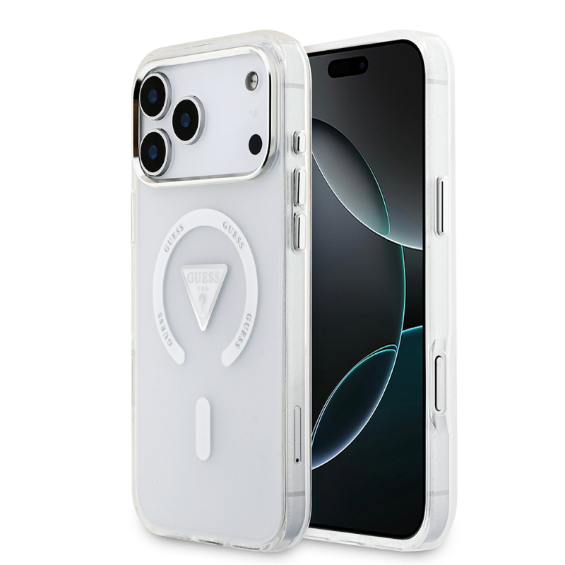 Apple iPhone 17 Pro Max Kılıf Guess Orjinal Lisanslı M-safe Şarj Özellikli IML Baskılı Üçgen Logolu Metal Kamera Çerçeveli Kapak - 2