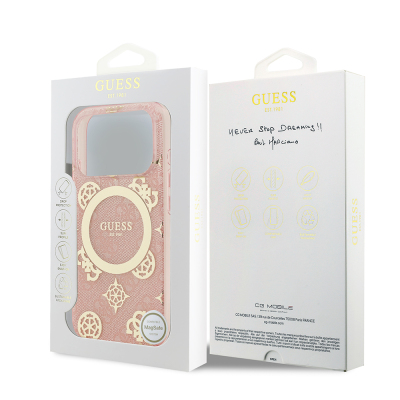 Apple iPhone 17 Pro Max Kılıf Guess Orjinal Lisanslı M-safe Şarj Özellikli IML Peony ve 4G Desenli Klasik Logolu Kapak - 25