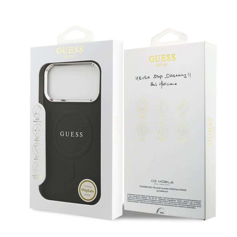 Apple iPhone 17 Pro Max Kılıf Guess Orjinal Lisanslı M-safe Şarj Özellikli Klasik Yazı Logolu PU Deri Kapak - 17