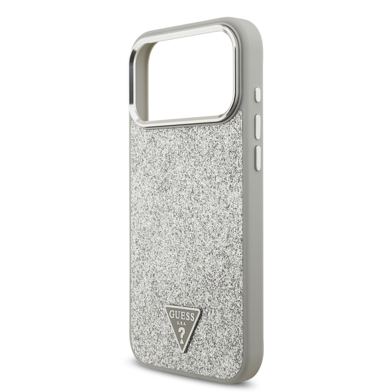 Apple iPhone 17 Pro Max Kılıf Guess Orjinal Lisanslı M-safe Şarj Özellikli Metal Kamera Çerçeveli Üçgen Logolu Glitter Kapak - 28