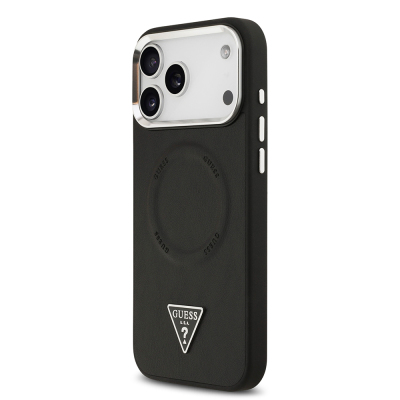 Apple iPhone 17 Pro Max Kılıf Guess Orjinal Lisanslı M-safe Şarj Özellikli PU Deri Metal Kamera Çerçeveli Üçgen Logolu Kapak - 3