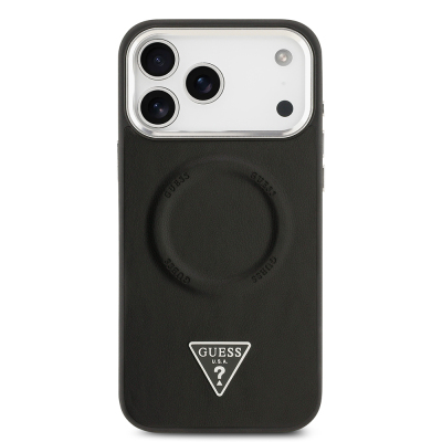Apple iPhone 17 Pro Max Kılıf Guess Orjinal Lisanslı M-safe Şarj Özellikli PU Deri Metal Kamera Çerçeveli Üçgen Logolu Kapak - 4