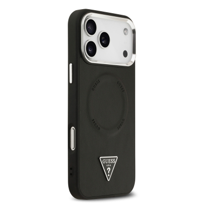 Apple iPhone 17 Pro Max Kılıf Guess Orjinal Lisanslı M-safe Şarj Özellikli PU Deri Metal Kamera Çerçeveli Üçgen Logolu Kapak - 5
