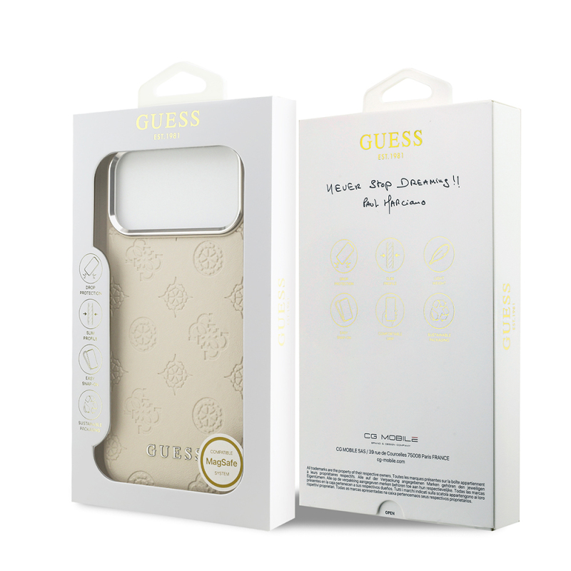 Apple iPhone 17 Pro Max Kılıf Guess Orjinal Lisanslı M-safe Şarj Özellikli Sıcak Baskılı Klasik Yazı Logolu PU Deri Peony Kapak - 18