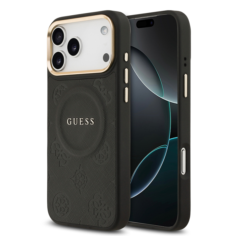 Apple iPhone 17 Pro Max Kılıf Guess Orjinal Lisanslı M-safe Şarj Özellikli Sıcak Baskılı Yazı Logolu PU Deri Peony Kapak - 1