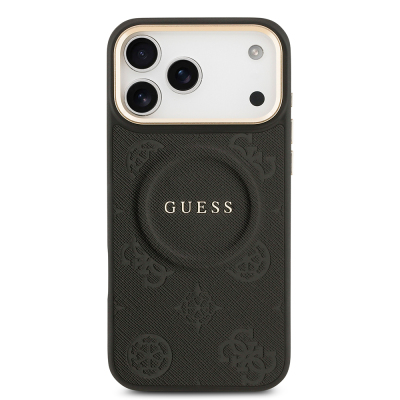 Apple iPhone 17 Pro Max Kılıf Guess Orjinal Lisanslı M-safe Şarj Özellikli Sıcak Baskılı Yazı Logolu PU Deri Peony Kapak - 6