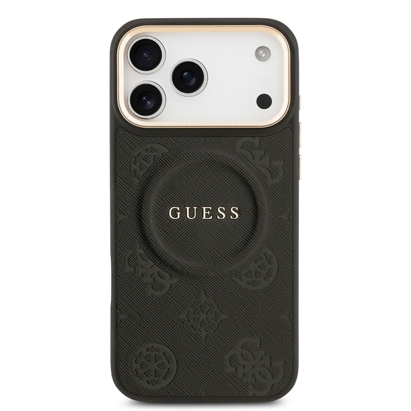 Apple iPhone 17 Pro Max Kılıf Guess Orjinal Lisanslı M-safe Şarj Özellikli Sıcak Baskılı Yazı Logolu PU Deri Peony Kapak - 6