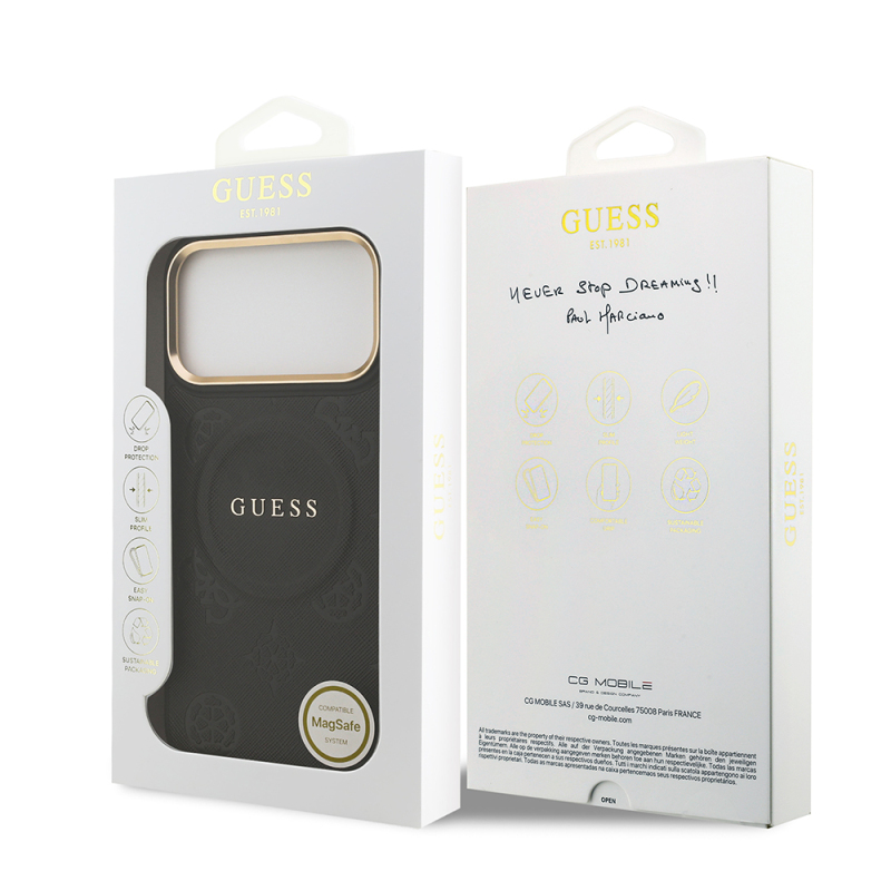 Apple iPhone 17 Pro Max Kılıf Guess Orjinal Lisanslı M-safe Şarj Özellikli Sıcak Baskılı Yazı Logolu PU Deri Peony Kapak - 23