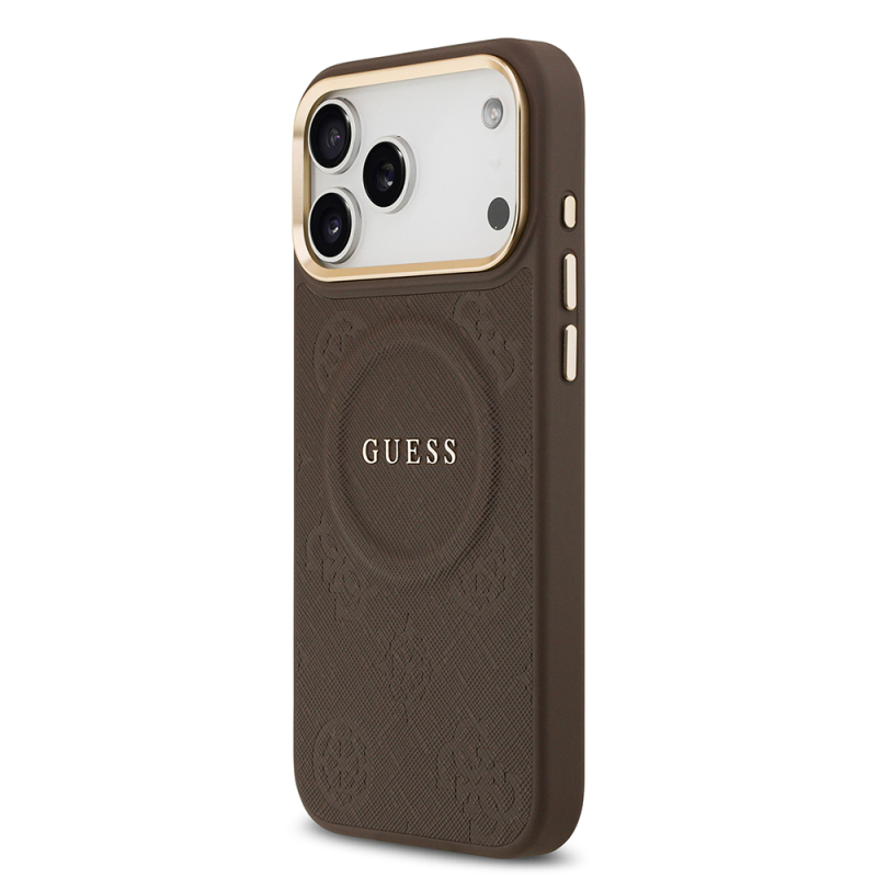 Apple iPhone 17 Pro Max Kılıf Guess Orjinal Lisanslı M-safe Şarj Özellikli Sıcak Baskılı Yazı Logolu PU Deri Peony Kapak - 11