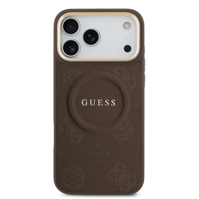 Apple iPhone 17 Pro Max Kılıf Guess Orjinal Lisanslı M-safe Şarj Özellikli Sıcak Baskılı Yazı Logolu PU Deri Peony Kapak - 12