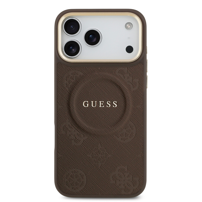 Apple iPhone 17 Pro Max Kılıf Guess Orjinal Lisanslı M-safe Şarj Özellikli Sıcak Baskılı Yazı Logolu PU Deri Peony Kapak - 12