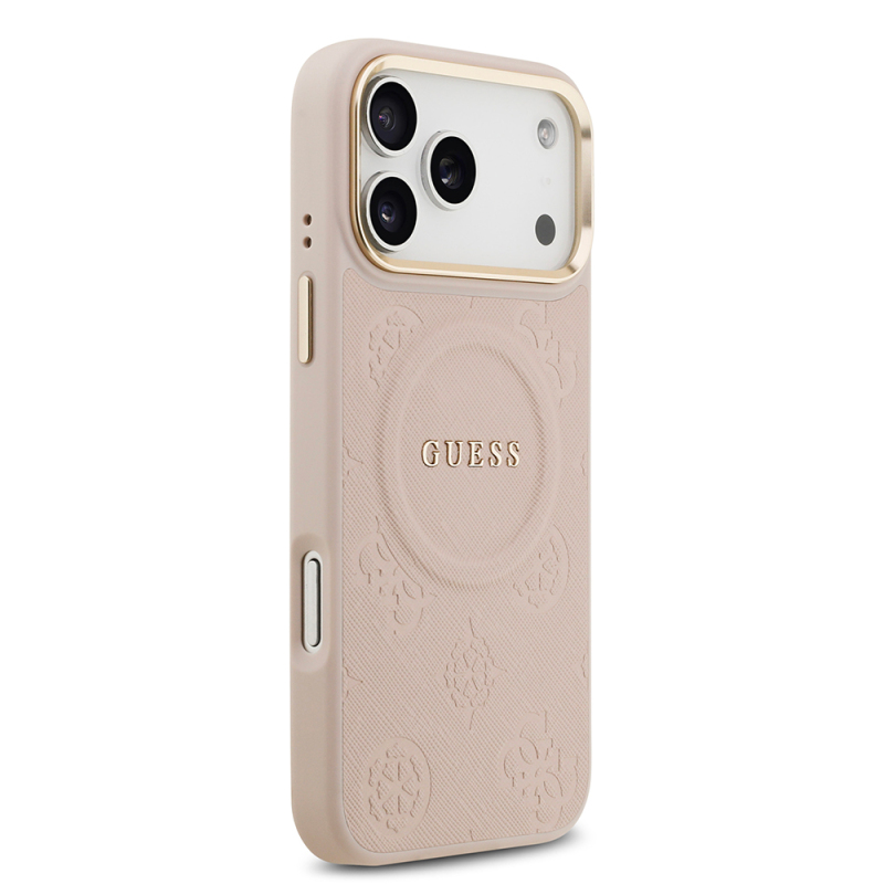 Apple iPhone 17 Pro Max Kılıf Guess Orjinal Lisanslı M-safe Şarj Özellikli Sıcak Baskılı Yazı Logolu PU Deri Peony Kapak - 19